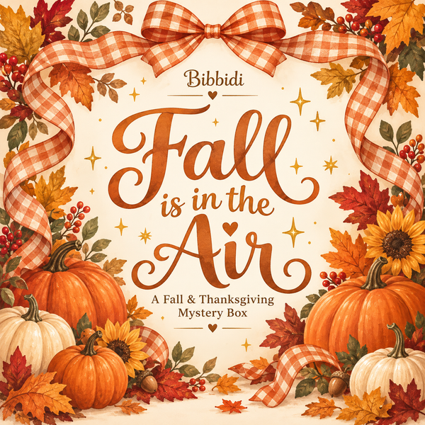 Fall is in the Air with pumpkins, autumn leaves and gingham ribbon